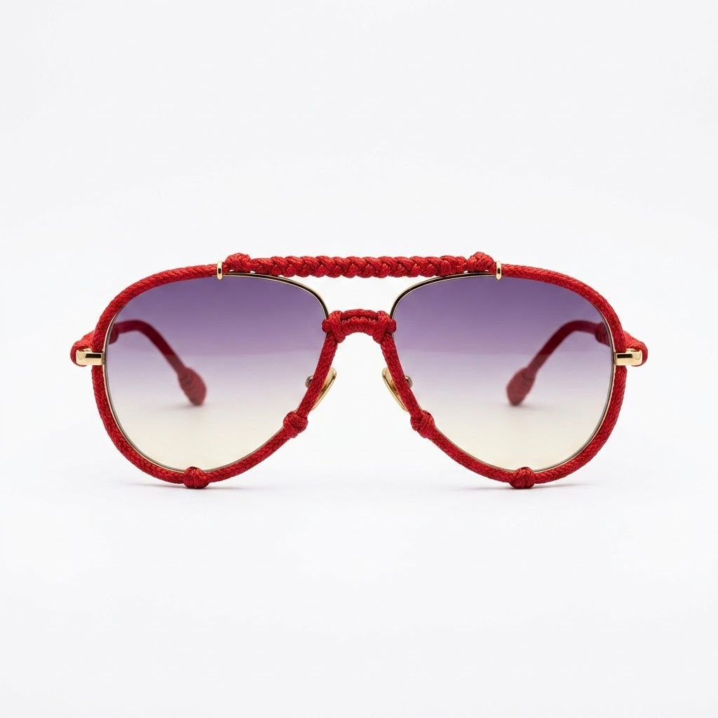 Crimson Cord Woven Aviator Sunglasses