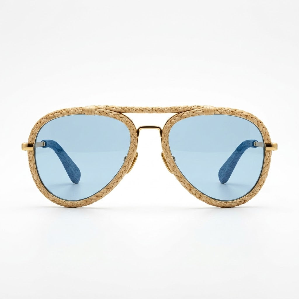 Natural Raffia Woven Aviator Sunglasses
