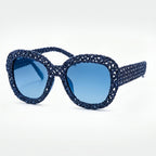 Midnight Blue Open-Knit Statement Sunglasses