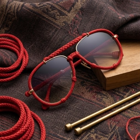 Crimson Cord Woven Aviator Sunglasses