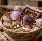 Crimson Cord Woven Aviator Sunglasses