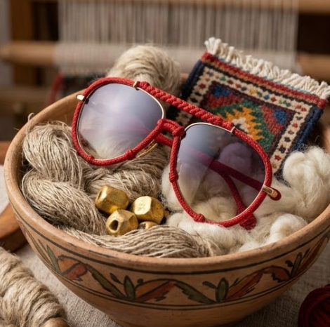 Crimson Cord Woven Aviator Sunglasses