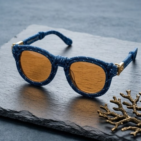 Navy Speckled Cord Statement Sunglasses