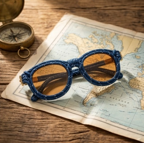 Navy Speckled Cord Statement Sunglasses