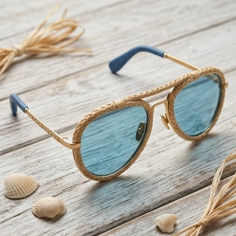 Natural Raffia Woven Aviator Sunglasses