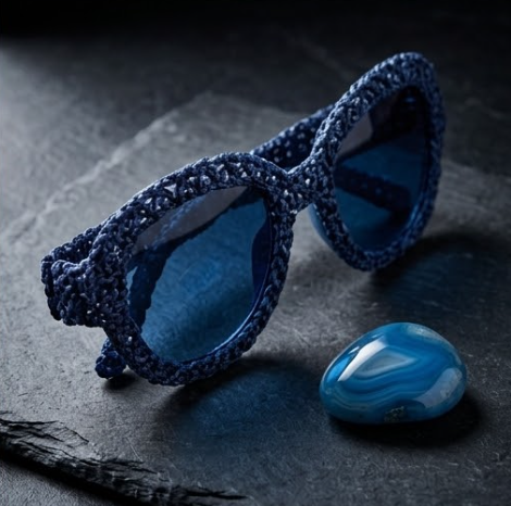 Midnight Blue Open-Knit Statement Sunglasses