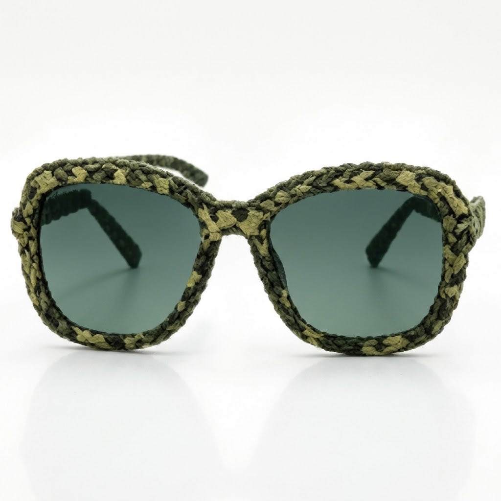 Olive & Forest Green Woven Statement Sunglasses